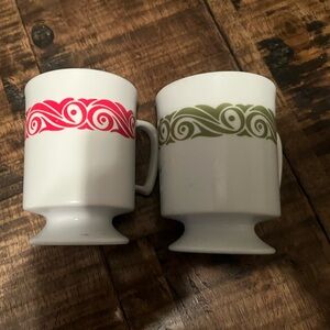 Elegant White Mugs with Red and Green Accents